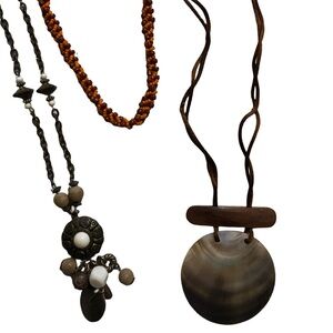 3 beachy boho necklaces rustic earthy,woven sea bead,mother of pearl vintage Y2K